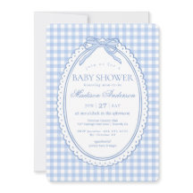 Blue Gingham Coquette Bow Baby Shower