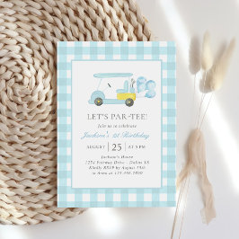 Invitación Blue Gingham Golf Boy 1er cumpleaños