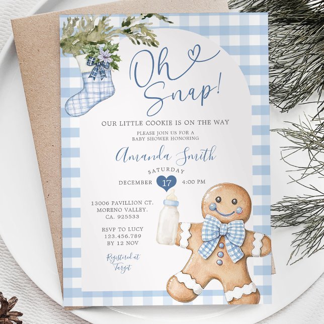 Invitación Blue Gingham Oh Snap Navidades Boy Baby Shower (Subido por el creador)