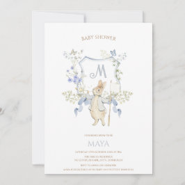 Invitación Blue Gingham Peter the Rabbit Baby Shower MUTED BL