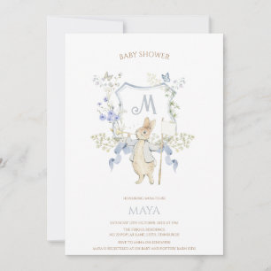 Invitación Blue Gingham Peter the Rabbit Baby Shower MUTED BL