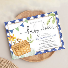 Invitación Blue gingham picnic baby ducha Picnic en el parque