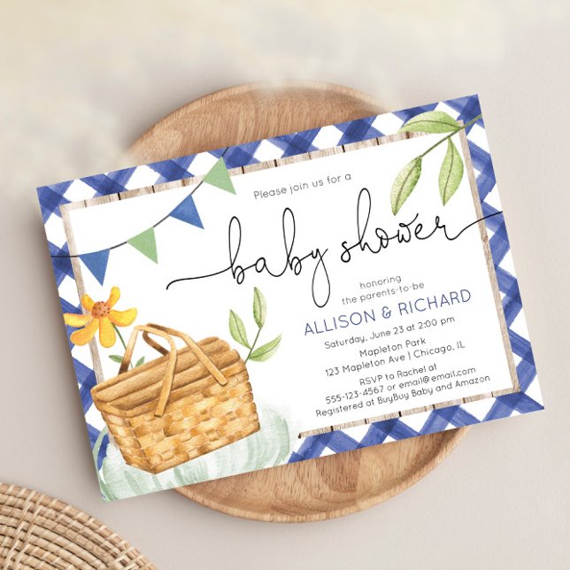 Invitación Blue gingham picnic baby ducha Picnic en el parque (Subido por el creador)