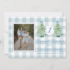 Invitación Blue Gingham Plaid Holiday Card