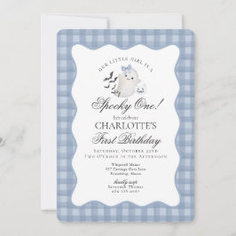 Invitación Blue Gingham Preppy Ghost Spooky Un Primer Cumplea