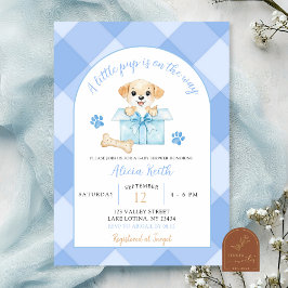 Invitación Blue Gingham Puppy Baby Shower