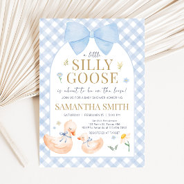 Invitación Blue Gingham Silly Goose Baby Shower