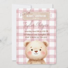 Invitación Blue Gingham Teddy Bear