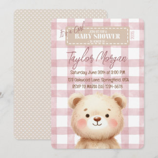 Invitación Blue Gingham Teddy Bear