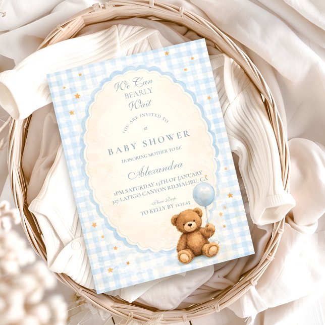 Invitación Blue Gingham Teddy Bear Baby Shower (Subido por el creador)