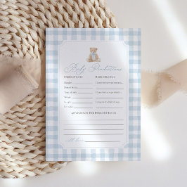 Invitación Blue Gingham Teddy Bear Baby Shower Predictions