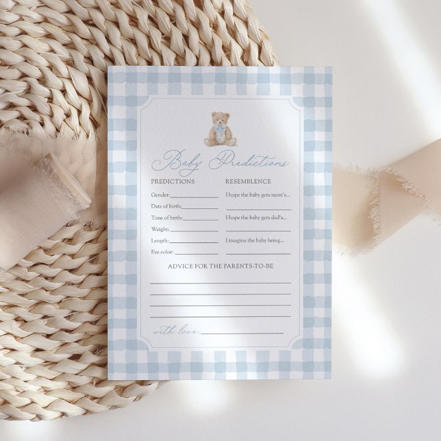 Invitación Blue Gingham Teddy Bear Baby Shower Predictions (Subido por el creador)