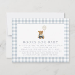 Invitación Blue Gingham Teddy Bear Books para bebé