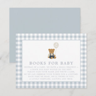 Invitación Blue Gingham Teddy Bear Books para bebé
