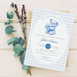 Invitación Blue Gingham Teddy Bear Neutral Baby Shower