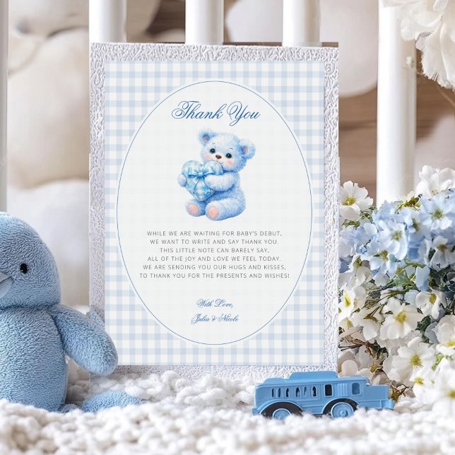 Invitación Blue Gingham Teddy Bear Neutral Baby Shower (Subido por el creador)