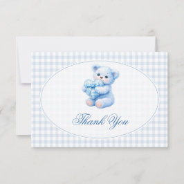 Invitación Blue Gingham Teddy Bear Neutral Baby Shower