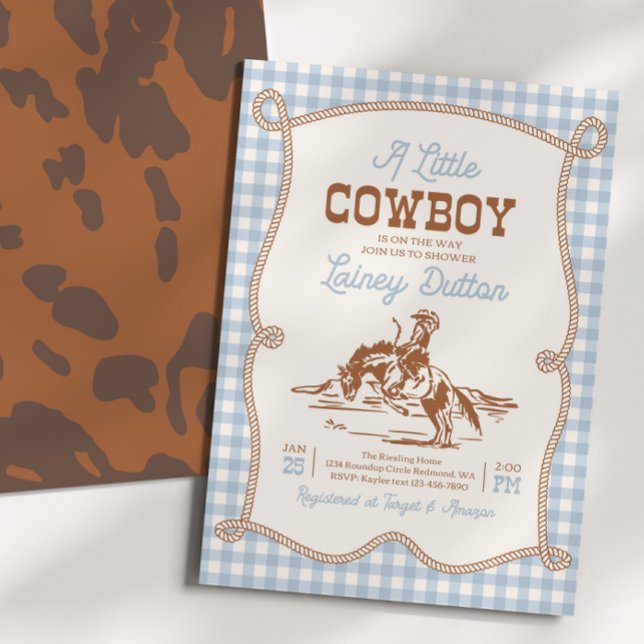 Invitación Blue Gingham Western Baby Shower Invitation (Subido por el creador)