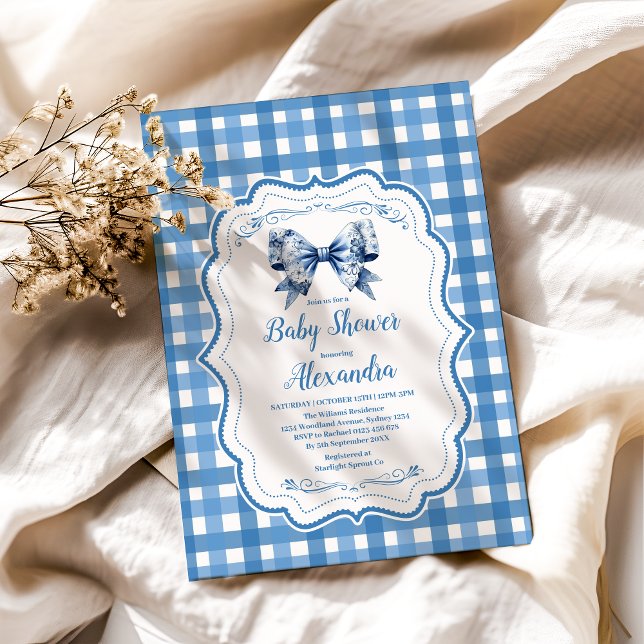 Invitación Blue Gingham y Bow (Subido por el creador)