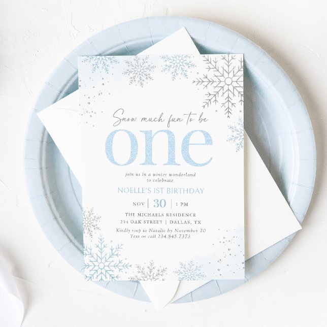 Invitación Blue Glitter Snowflake 1st Birthday (Subido por el creador)