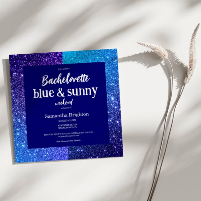 Invitación Blue Glitter Weekend Bachelorette Party Invitation (Subido por el creador)