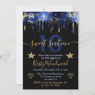 Invitación Blue & Goid Galaxy Marble Sweet Dieciséis