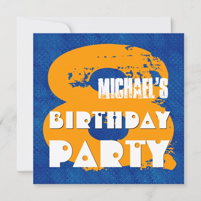 Invitación BLUE GOLD 8vo Fiesta de cumpleaños V11C de 8 años (Anverso)