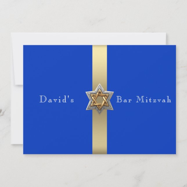 Invitación Blue & Gold Bar Mitzvah Star of David (Anverso)