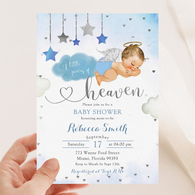 Invitación Blue Gold Blona Baby Angel Baby Shower (Subido por el creador)