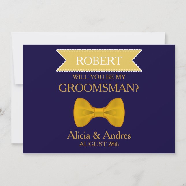 Invitación Blue & Gold Bow ¿Serás mi Groomsman? (Anverso)
