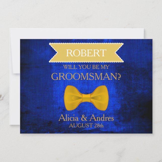 Invitación Blue & Gold Bow ¿Serás mi Groomsman? Invitati (Anverso)