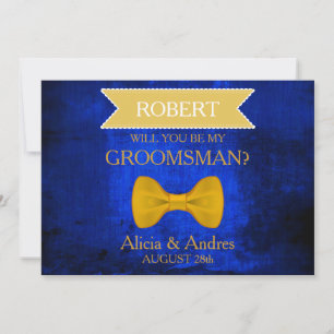 Invitación Blue & Gold Bow ¿Serás mi Groomsman? Invitati
