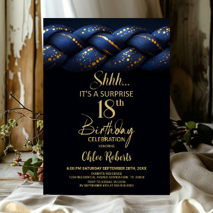 Invitación Blue Gold Braid Surprise Fiesta de cumpleaños núme