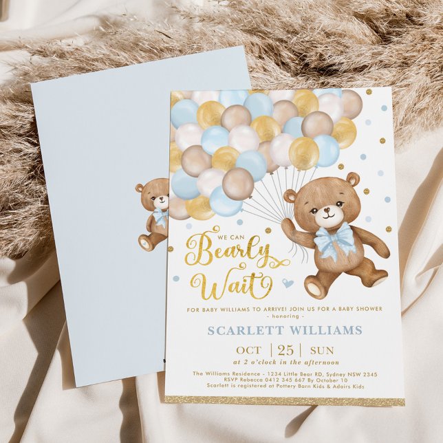 Invitación Blue Gold Brown Teddy Bear Boy Baby Shower (Subido por el creador)