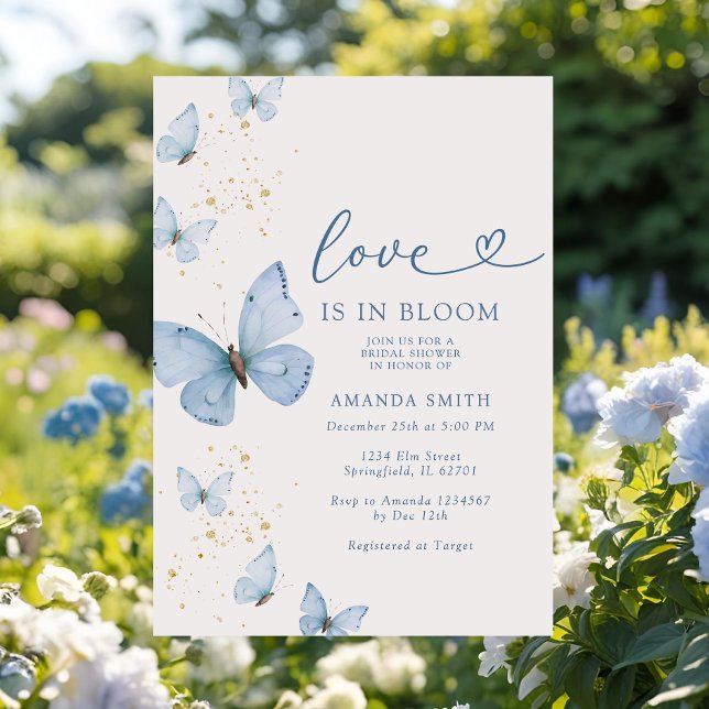 Invitación Blue Gold Butfly Love In Bloom Bridal Shower (Subido por el creador)