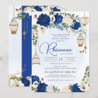 Blue Gold Butterfly Floral Elegal Bridal Shower