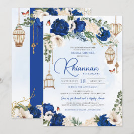 Invitación Blue Gold Butterfly Floral Elegal Bridal Shower