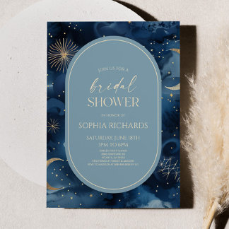 Invitación Blue Gold Celestial Starry Sky Bridal Shower
