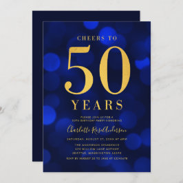 Invitación Blue Gold Cheers en fiesta de cumpleaños por 50 añ