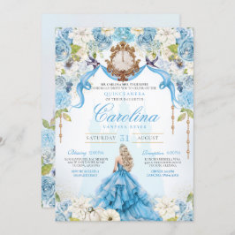 Invitación Blue Gold Cinderella Quinceanera Cumpleaños de Luj