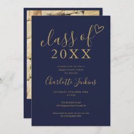 Invitación Blue Gold Class of Script Photo Graduation Party