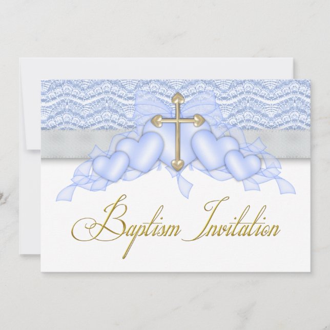 Invitación Blue Gold Cross Boys Blue Baptism (Anverso)