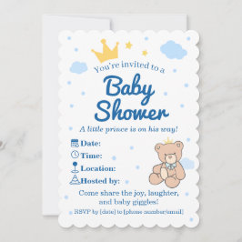 Invitación Blue & Gold Crown Baby Shower Invitation for Boy