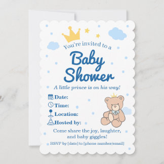 Invitación Blue & Gold Crown Baby Shower Invitation for Boy