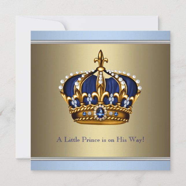 Invitación Blue Gold Crown Prince Baby Boy Shower (Anverso)