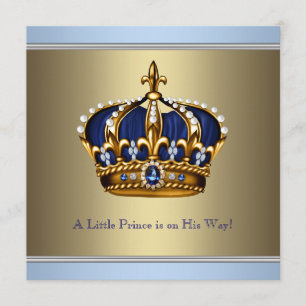 Invitación Blue Gold Crown Prince Baby Boy Shower