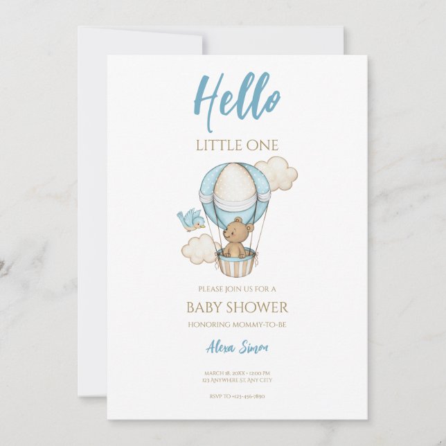 Invitación Blue Gold Cute Baby Boy Shower (Anverso)