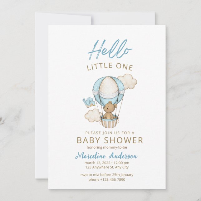 Invitación Blue Gold Cute Baby Boy Shower (Anverso)