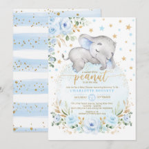 Blue Gold Elephant Moon Stars Boy Baby Shower