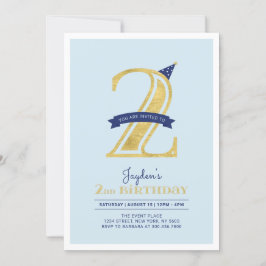 Invitación Blue & Gold | Fiesta de cumpleaños del niño de 2 a